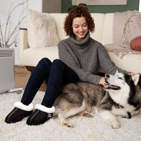 Slippers for Women House Shoes: Comfy Memory Foam Slippers with Fuzzy Faux Fur Collar Non-skid Rubber Sole Indoor/Outdoor - Image 2