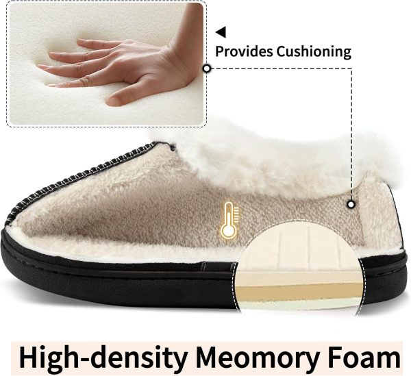 Slippers for Women House Shoes: Comfy Memory Foam Slippers with Fuzzy Faux Fur Collar Non-skid Rubber Sole Indoor/Outdoor - Image 4