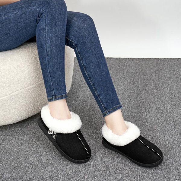 Slippers for Women House Shoes: Comfy Memory Foam Slippers with Fuzzy Faux Fur Collar Non-skid Rubber Sole Indoor/Outdoor - Image 6