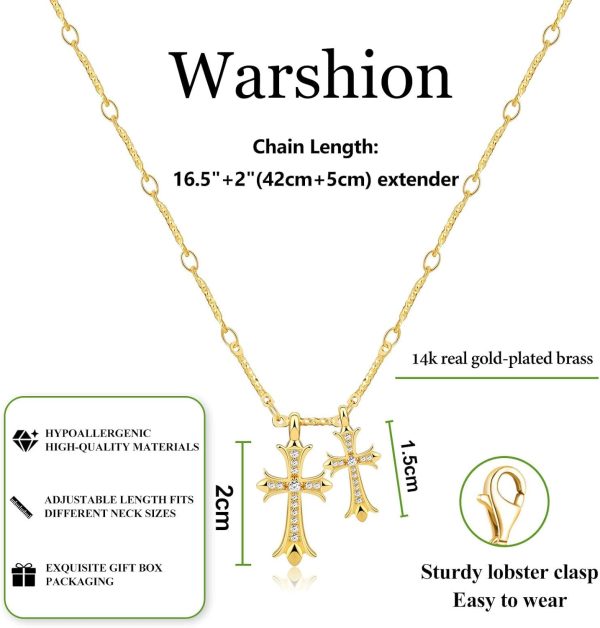 Cross Necklace 14K Gold/Silver Plated Double Cross Pendant Necklace Dainty Diamond Cross Charm Link Chain Choker Delicate Faith Jewelry Religious Gifts for Women - Image 4