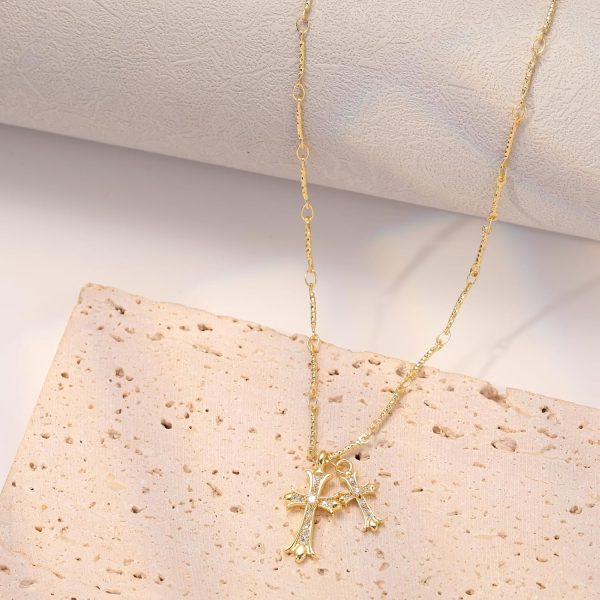 Cross Necklace 14K Gold/Silver Plated Double Cross Pendant Necklace Dainty Diamond Cross Charm Link Chain Choker Delicate Faith Jewelry Religious Gifts for Women - Image 5