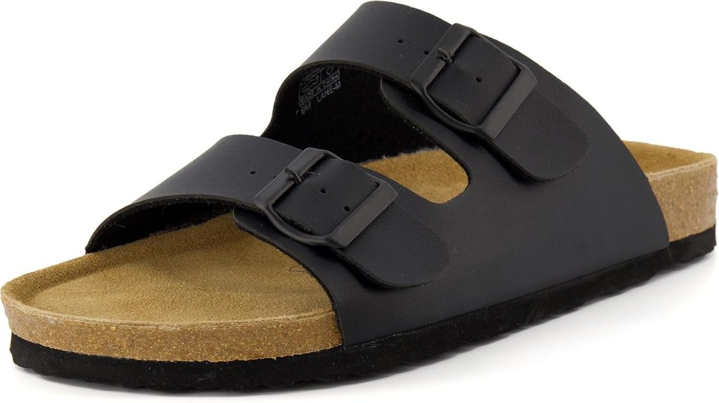 CUSHIONAIRE Men's Lane Cork footbed Sandal with Adjustable Buckle Straps +Comfort