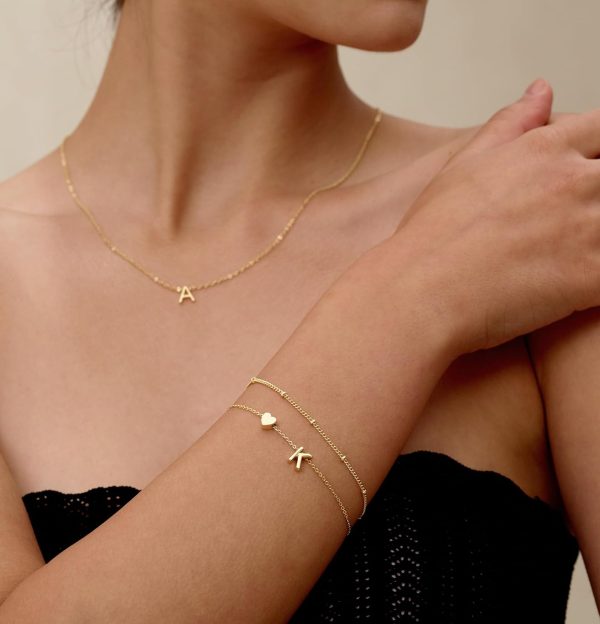 DEARMAY Dainty Initial Heart Gold Bracelets for Women Trendy, 14K Real Gold Letter Charm Bracelet Jewelry Cute Simple Fashion Chain Bracelets for Women Gift - Image 2