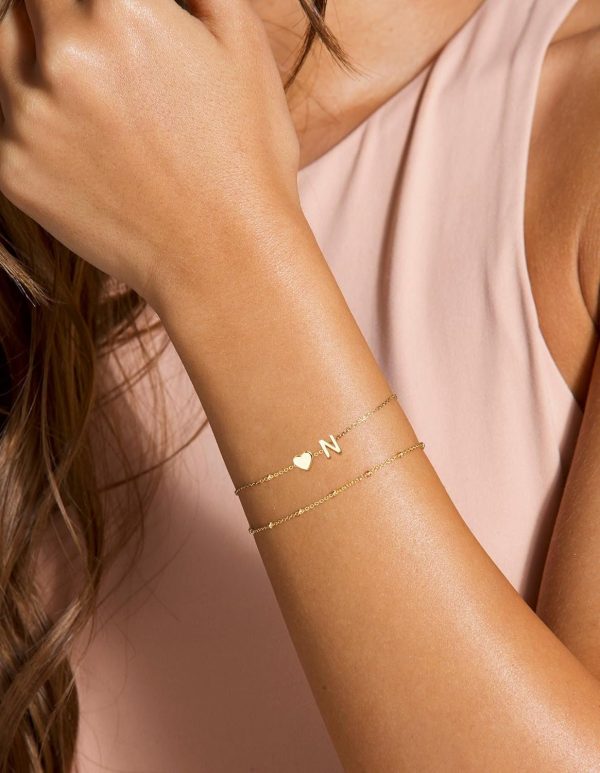 DEARMAY Dainty Initial Heart Gold Bracelets for Women Trendy, 14K Real Gold Letter Charm Bracelet Jewelry Cute Simple Fashion Chain Bracelets for Women Gift - Image 4