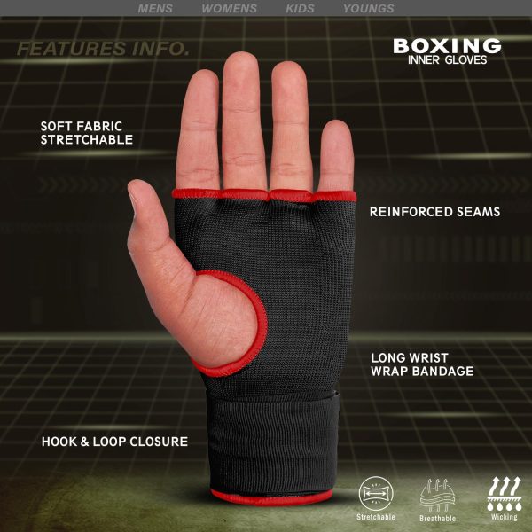 Farabi Sports Gel Padded Inner Gloves Elastic Boxing Hand Wraps for Men & Women Boxing Wraps with Quick 80cm Long Wrist Straps, for MMA, Muay Thai, Kickboxing, Punching and Martial Arts - Image 2