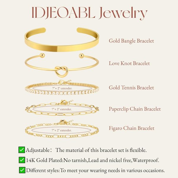 IDJEOABL Gold Bracelet for Women Stack 14K Real Gold Plated Bangle Cuff Bracelet Set Gold Beaded Tennis Paperclip Cuban Link Chain Bracelets for Women Trendy Non Tarinish - Image 3