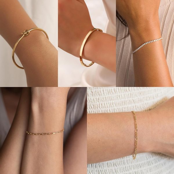 IDJEOABL Gold Bracelet for Women Stack 14K Real Gold Plated Bangle Cuff Bracelet Set Gold Beaded Tennis Paperclip Cuban Link Chain Bracelets for Women Trendy Non Tarinish - Image 4