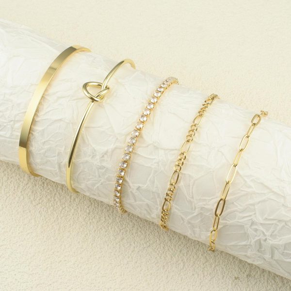 IDJEOABL Gold Bracelet for Women Stack 14K Real Gold Plated Bangle Cuff Bracelet Set Gold Beaded Tennis Paperclip Cuban Link Chain Bracelets for Women Trendy Non Tarinish - Image 5