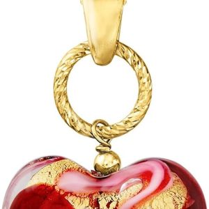Italian Red and Pink Murano Glass Heart Necklace in 18kt Gold Over Sterling