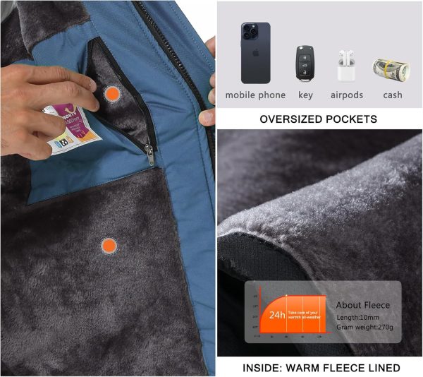 SPOSULEI Mens Skiing Jackets with Hoode Snowboarding Waterproof Fleece Liner Coats Windproof Winter Raincoat Multi Pockets - Image 6