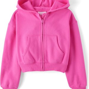 The Children's Place Girls' Long Sleeve Cropped Hooded Zip Up