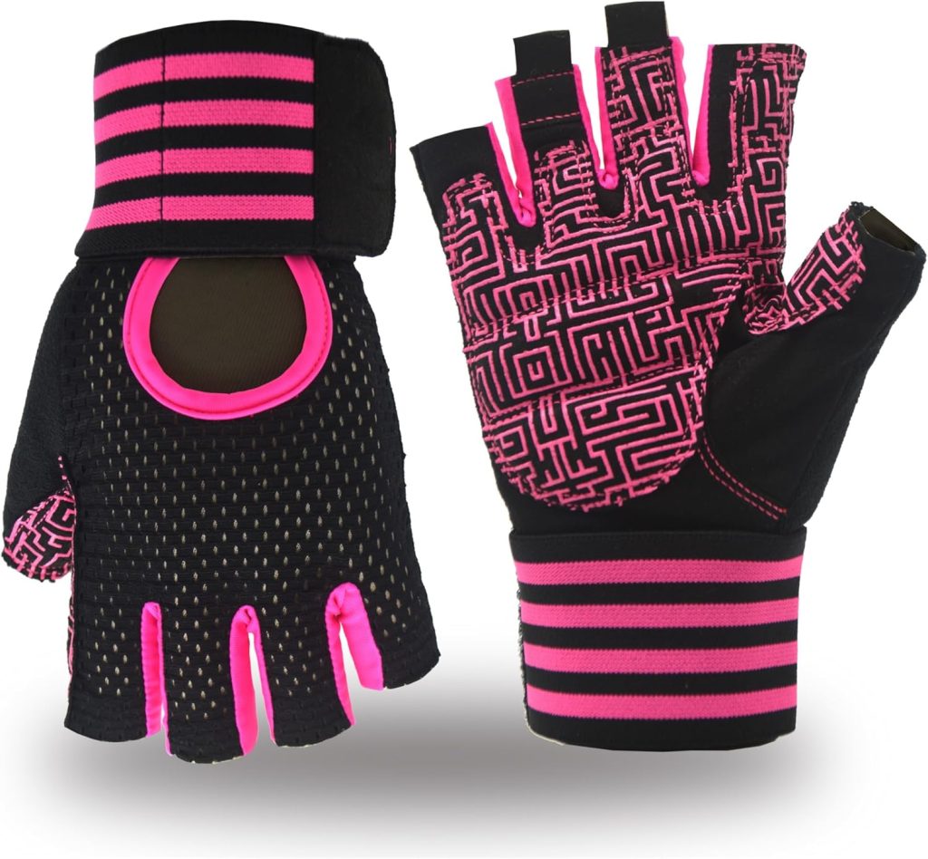 Weightlifting Gloves Padded Workout Gloves with Wrist Wrap Support Gym Gloves for Women Girls Gym Exercise Fitness Training Lifting Dumbbell Pink