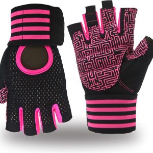 Weightlifting Gloves Padded Workout Gloves with Wrist Wrap Support Gym Gloves for Women Girls Gym Exercise Fitness Training Lifting Dumbbell Pink