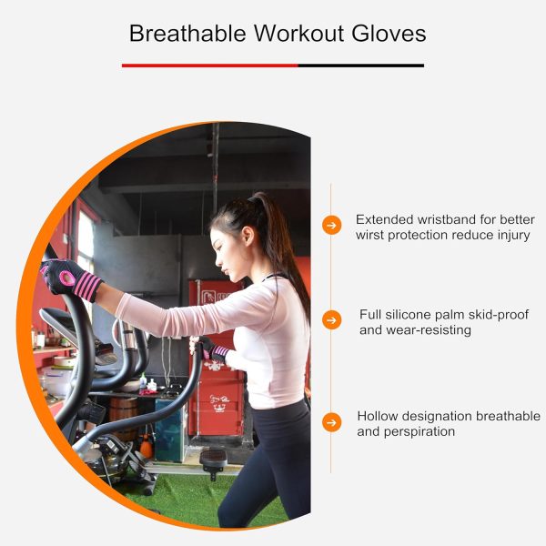 Weightlifting Gloves Padded Workout Gloves with Wrist Wrap Support Gym Gloves for Women Girls Gym Exercise Fitness Training Lifting Dumbbell Pink - Image 2