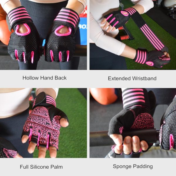 Weightlifting Gloves Padded Workout Gloves with Wrist Wrap Support Gym Gloves for Women Girls Gym Exercise Fitness Training Lifting Dumbbell Pink - Image 3