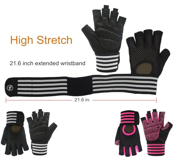 Weightlifting Gloves Padded Workout Gloves with Wrist Wrap Support Gym Gloves for Women Girls Gym Exercise Fitness Training Lifting Dumbbell Pink - Image 4