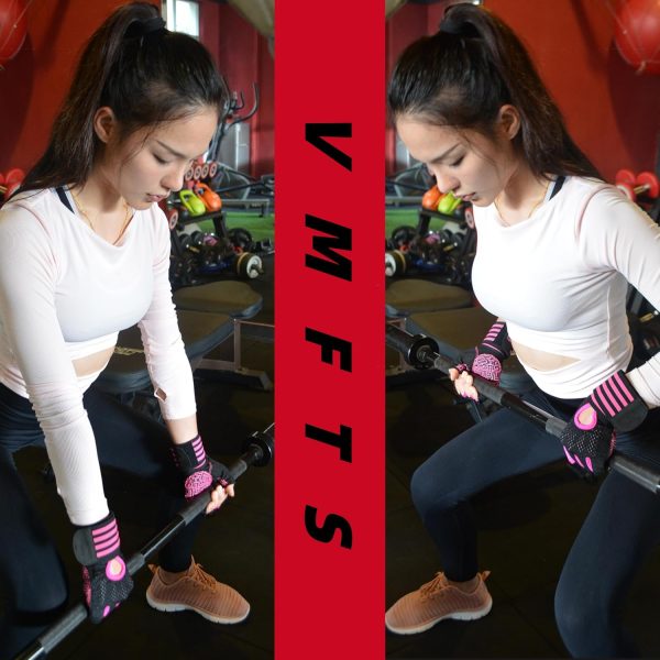 Weightlifting Gloves Padded Workout Gloves with Wrist Wrap Support Gym Gloves for Women Girls Gym Exercise Fitness Training Lifting Dumbbell Pink - Image 5